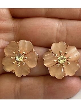 Pretty Rose Gold Toned Diamond Flower Stud Earrings